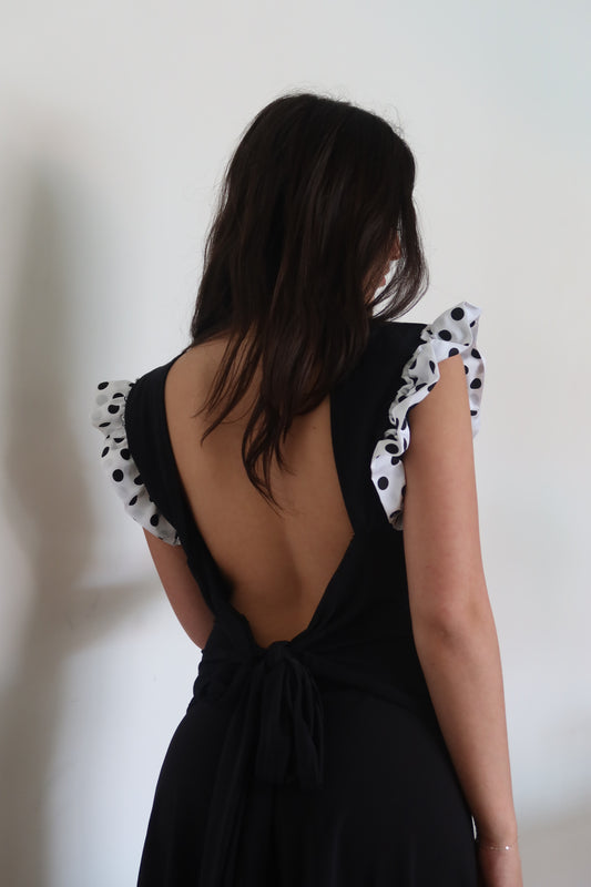 INDI TOP - black polka dot