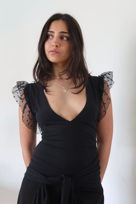 INDI TOP - mesh polka dot